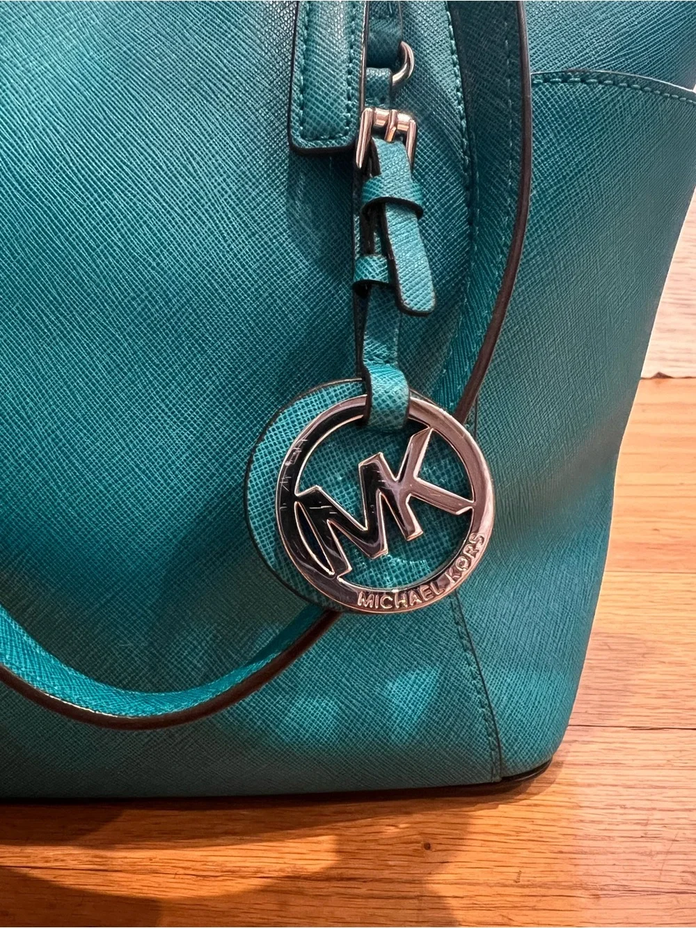 Michael Kors Teal Saffiano Tote with MK Charm